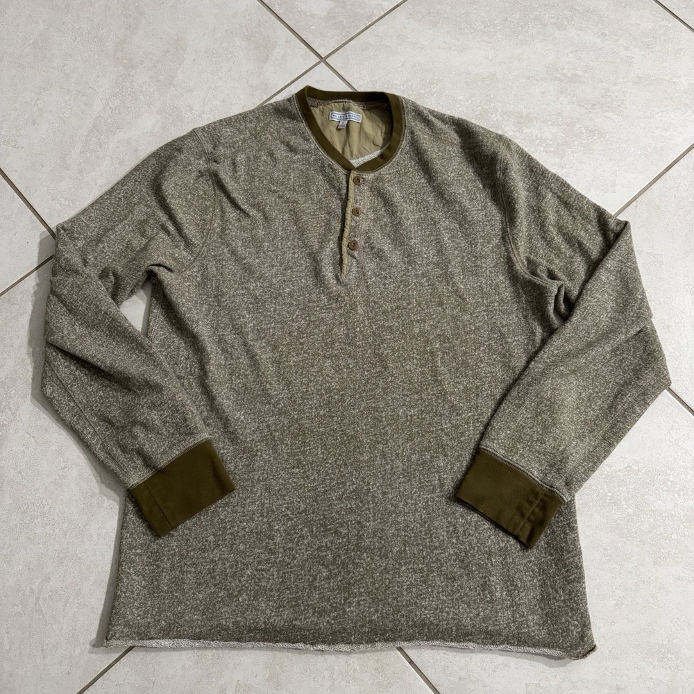 Wallace & Barnes Shirt Mens L Green Henley Long Sleeve Base Layer Outdoor Soft